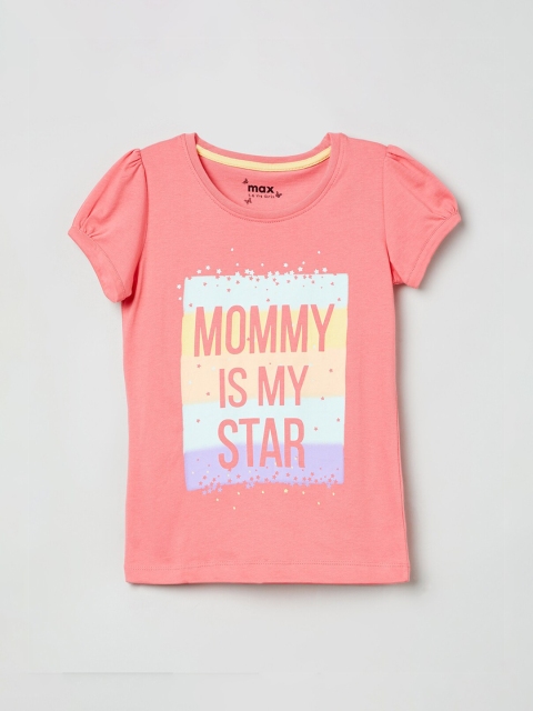

max Girls Pink Printed Round Neck T-shirt