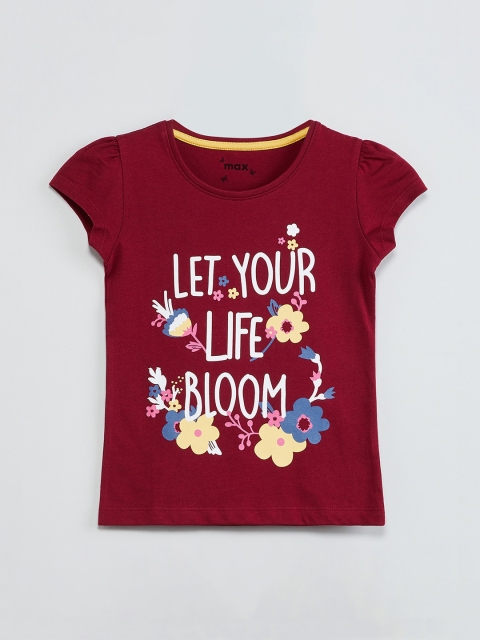 

max Girls Maroon Printed Round Neck T-shirt