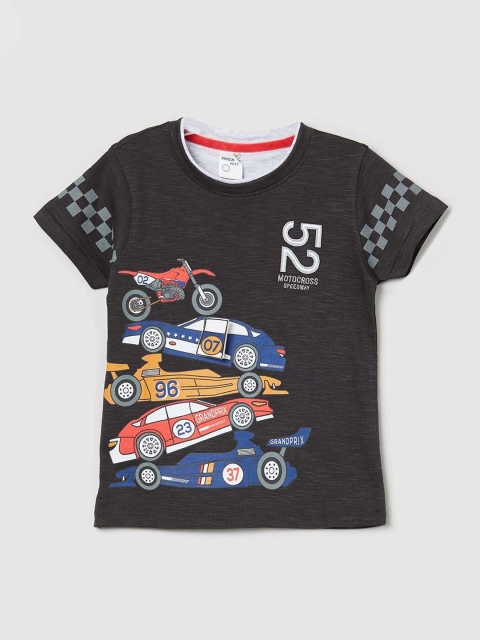

max Boys Grey Printed Round Neck T-shirt