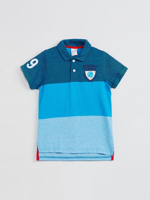 

max Boys Blue & Teal Blue Colourblocked Polo Collar T-shirt