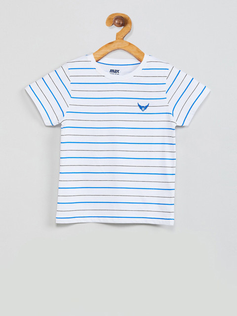 

max Boys White & Blue Striped Round Neck T-shirt