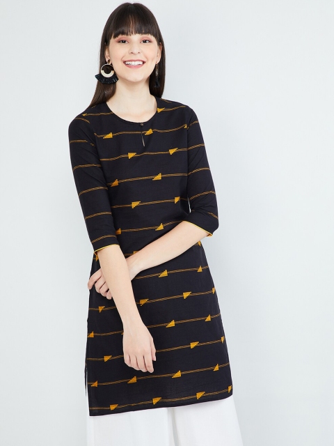 

max Women Black Printed Straight Kurta