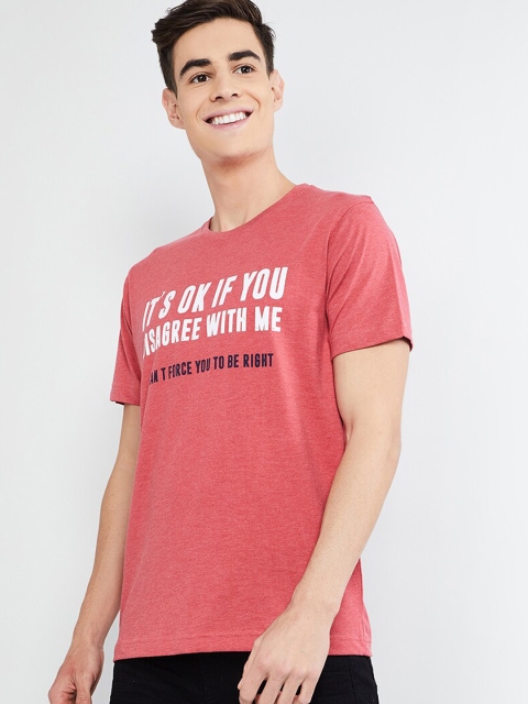 max Men Red Printed Round Neck T-shirt
