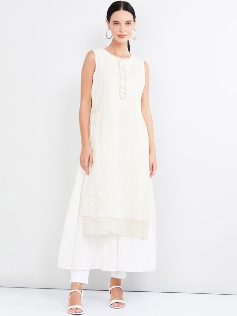 

max Women Off-White Embroidered Straight Kurta