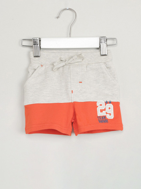 

max Boys Grey Melange & Orange Colourblocked Regular Fit Regular Shorts