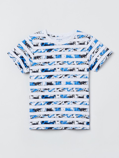 

max Boys Grey & Blue Printed Round Neck T-shirt