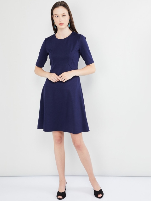 

max Women Blue Solid A-Line Dress
