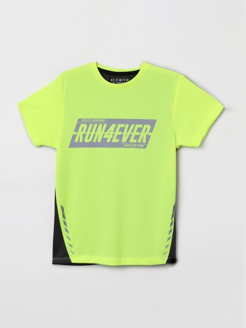 

max Boys Fluorescent Green & Grey Colourblocked Round Neck T-shirt