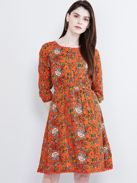 

max Women Orange Printed A-Line Dress