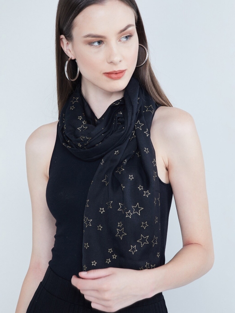 

max Women Black & Gold-Toned Printed Scarf