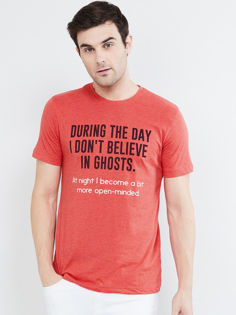 

max Men Red Printed Round Neck T-shirt