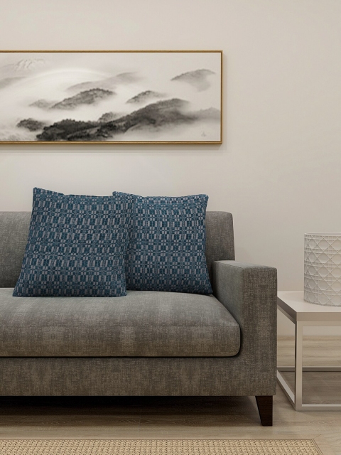 

KLOTTHE Set Of 2 Blue Woven Design Square Cushions