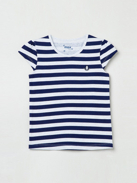 

max Girls Navy Blue Striped Round Neck T-shirt