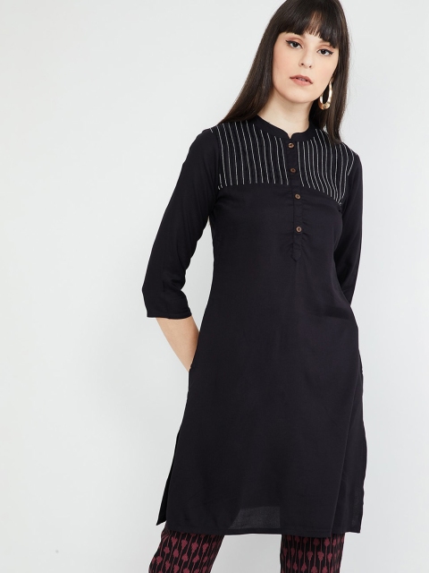 

max Women Black & White Yoke Design Straight Kurta