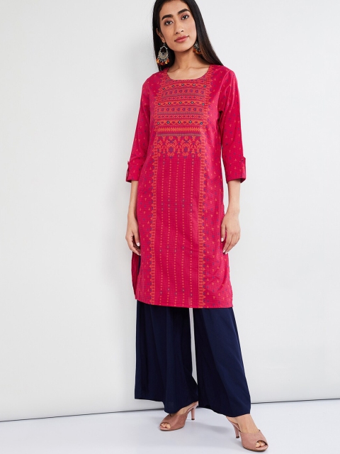 

max Women Pink Embroidered Straight Kurta