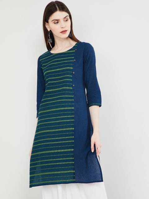

max Women Blue & Green Printed Straight Kurta
