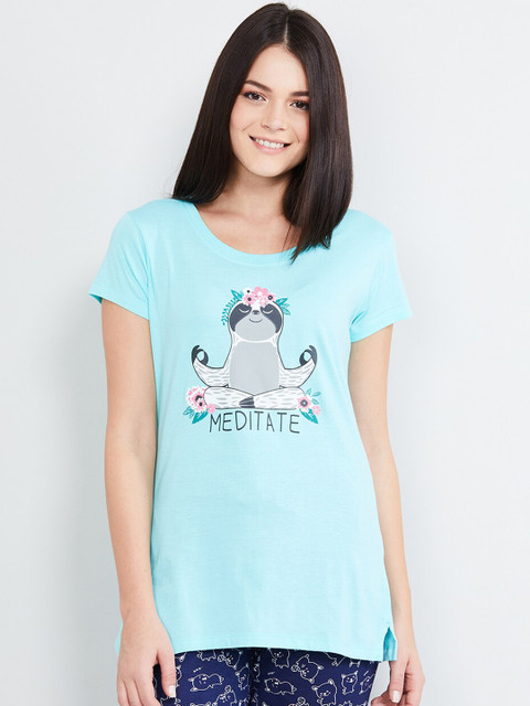 

max Women Blue Printed Lounge T-Shirt WIN19ST02BLUE