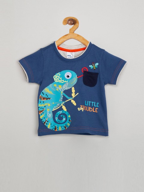 

max Boys Blue & Turquoise Blue Printed Round Neck T-shirt