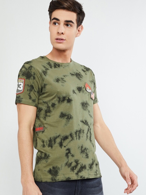 

max Men Olive Green Printed Round Neck T-shirt