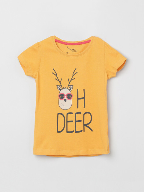 

max Girls Yellow Printed Round Neck T-shirt