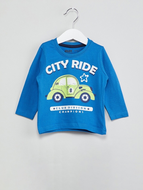

max Boys Blue Printed Round Neck T-shirt