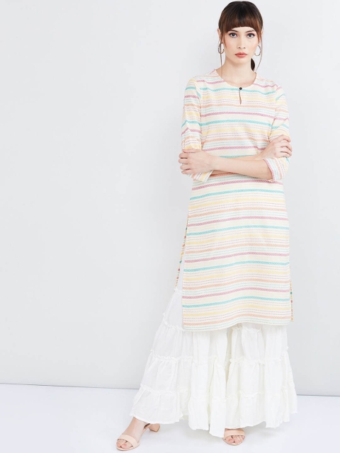 

max Women Off-White & Pink Striped Straight Kurta