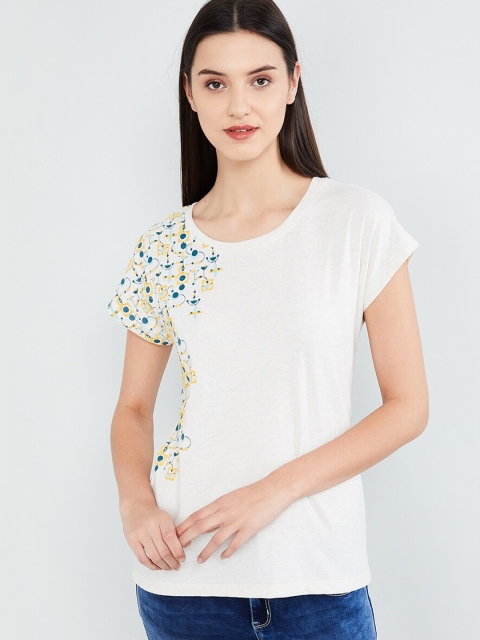 

max Women Beige & Teal Blue Abstract Print Top