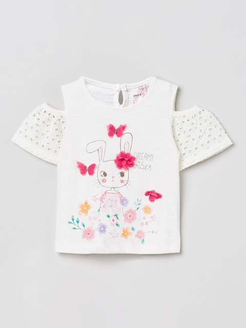 

max Girls Off-White Printed Pure Cotton Top