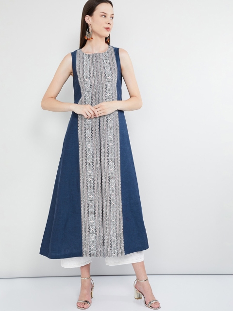 

max Women Navy Blue & White Printed A-Line Kurta
