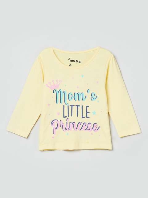 

max Infant Girls Yellow Printed Round Neck T-shirt