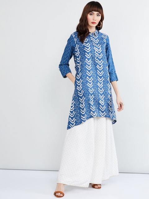 

max Women Blue Printed Straight Kurta