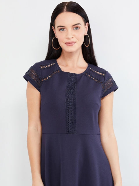 

max Women Navy Blue Solid Fit and Flare Dress