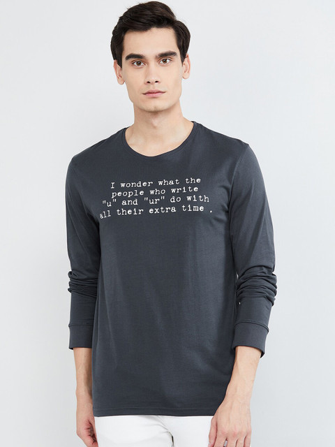 

max Men Navy Blue Printed Round Neck T-shirt