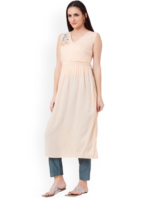 

IMARA Women Peach-Coloured Solid A-Line Kurta