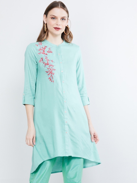 max Women Sea Green Solid A-Line Kurta