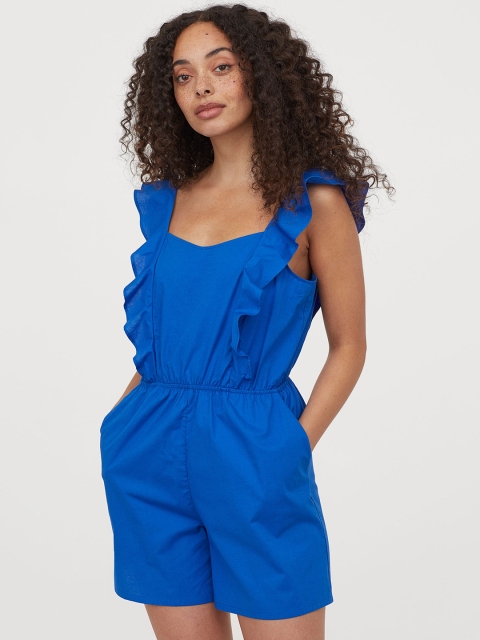 

H&M Women Blue Solid Flounce-Trimmed Playsuit