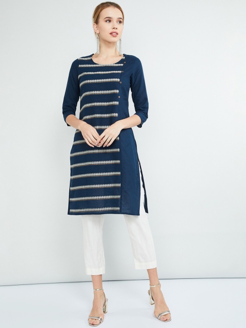 

max Women Blue & White Printed Straight Kurta