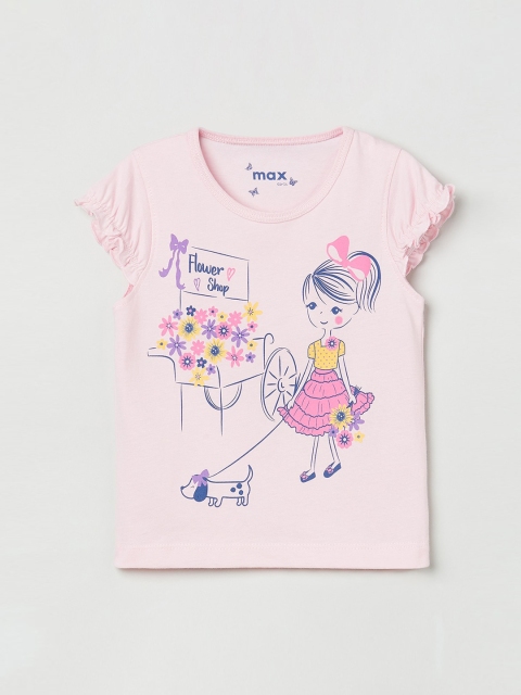 

max Girls Pink Printed Round Neck T-shirt