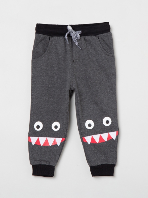 

max Boys Grey & White Graphic Printed Slim-Fit Joggers