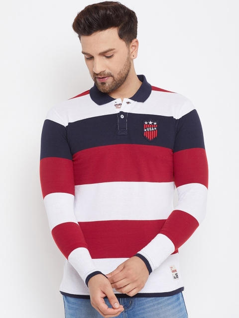 

Austin wood Men Red & White Striped Polo Collar T-shirt