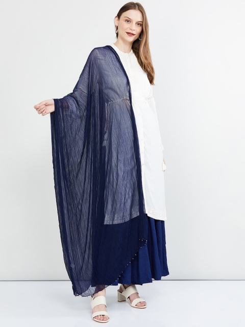 

max Navy Blue Solid Dupatta