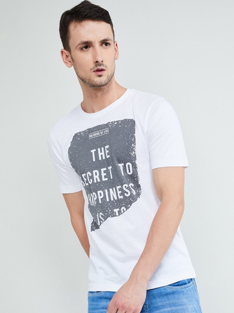 

max Men White Printed Round Neck T-shirt