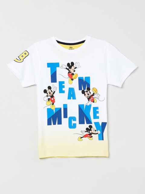 

max Boys White & Blue Mickey Mouse Printed Round Neck T-shirt