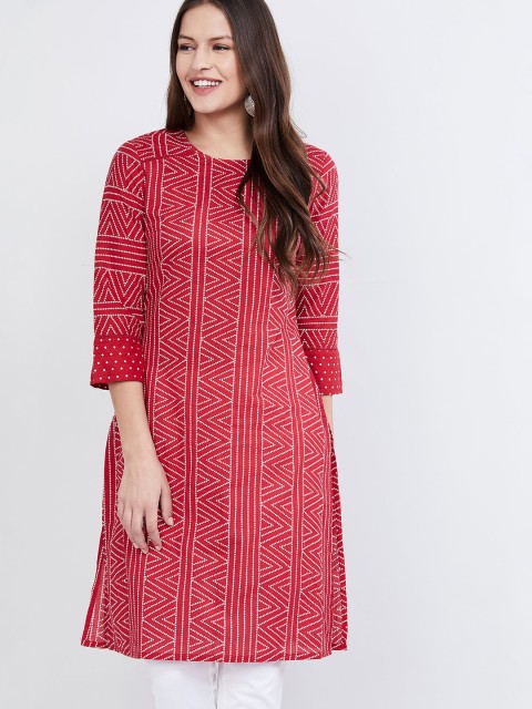 

max Women Red & White Printed Straight Kurta