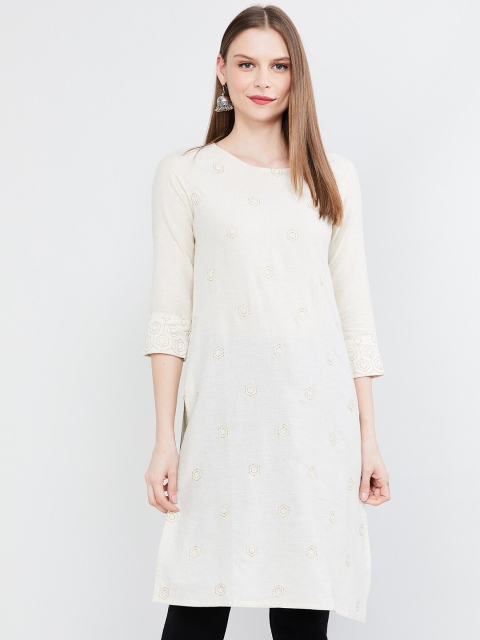 

max Women Off-White & Beige Embroidered Straight Kurta