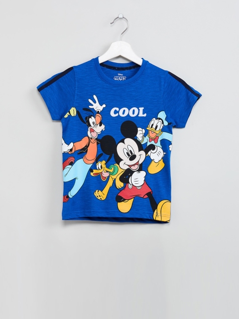 

max Boys Blue Mickey & Friends Printed Round Neck T-shirt