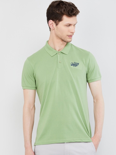 

max Men Green Solid Polo Collar T-shirt