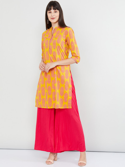 

max Women Yellow Printed Straight Kurta