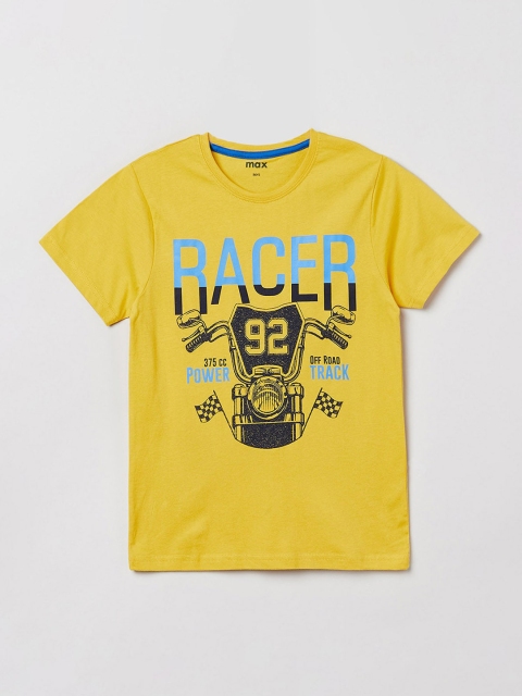 

max Boys Yellow & Black Printed Round Neck T-shirt