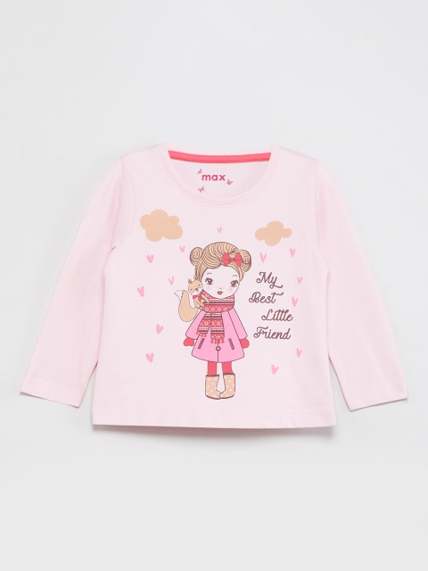 

max Girls Pink Printed Round Neck T-shirt